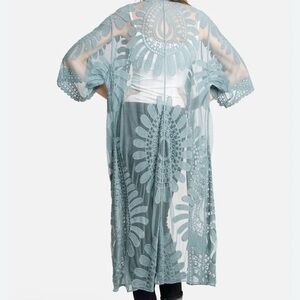 Sheer Blue Embroidered Kimono